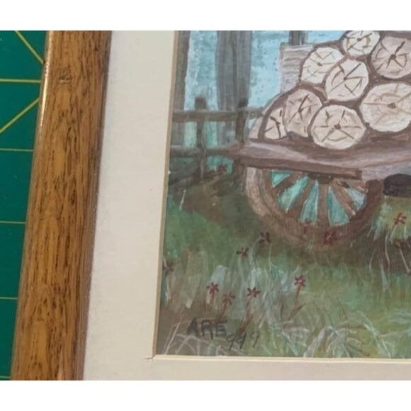 Vintage Hand Painted Wagon Wall Art 10"x10" Signed Original Rustic Decor - Picture 4 of 5